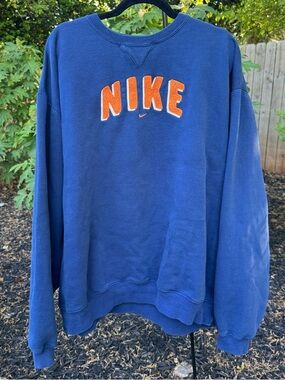 Nike Team Navy Crewneck Sweatshirt Orange Spellout XXL